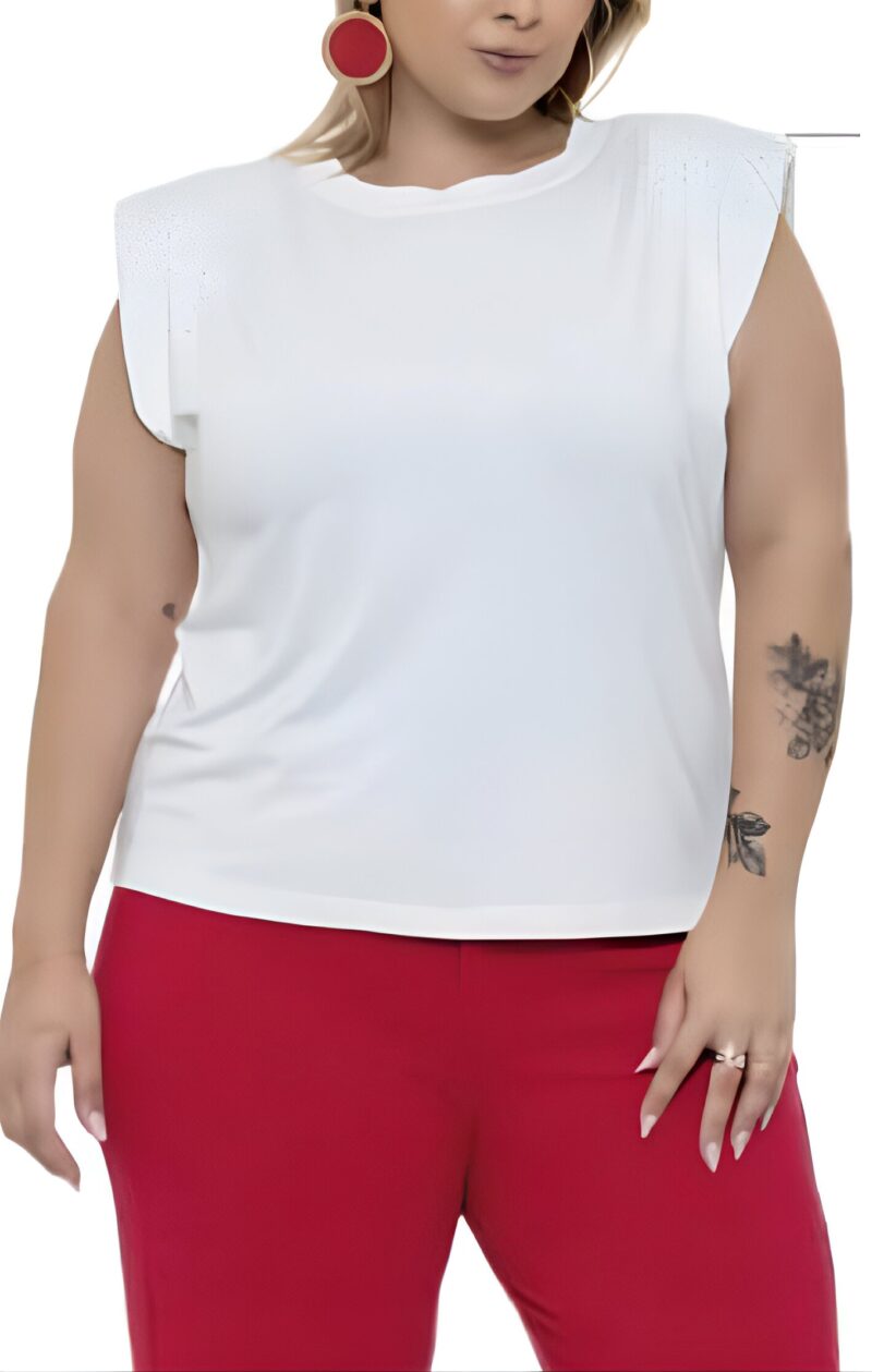 Camiseta Plus Size Manga com Strass Averzzy