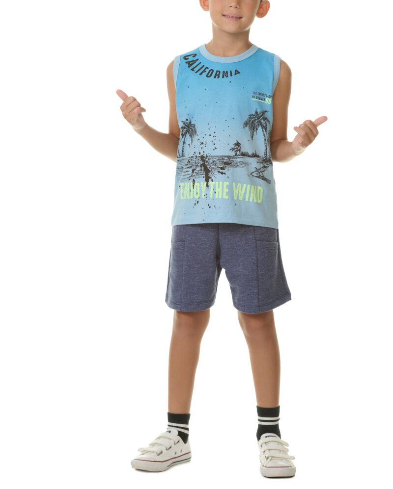 Conjunto Regata Estampa Praia Infantil Bicho Bagunça