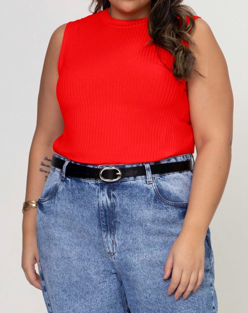 Blusa Regata Plus Size Gola Alta Canelada